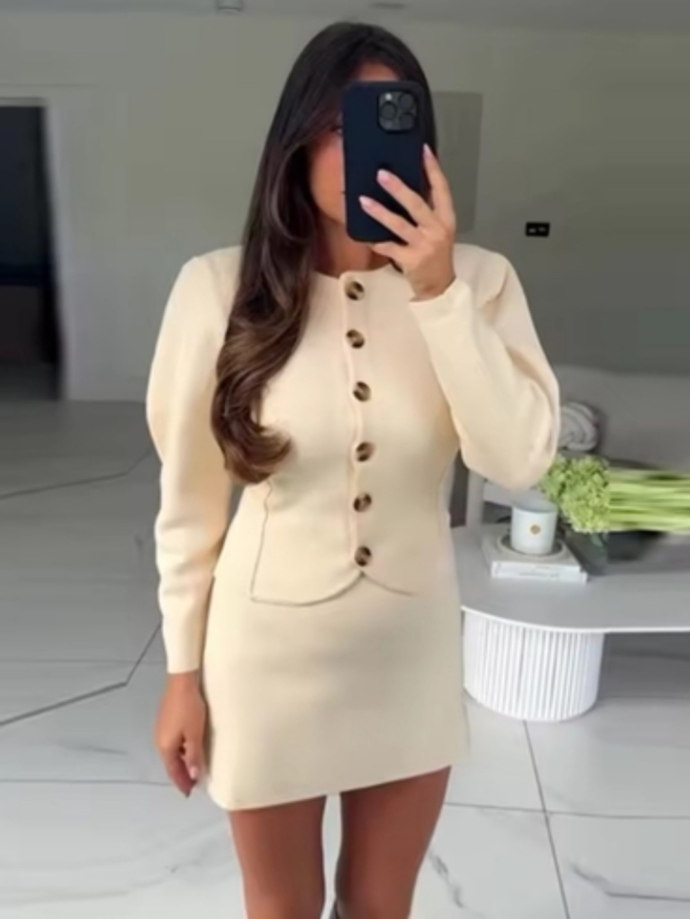 Zara Blogger's Favorite Cream Balloon Sleeve Knit Cardigan Sweater Medium